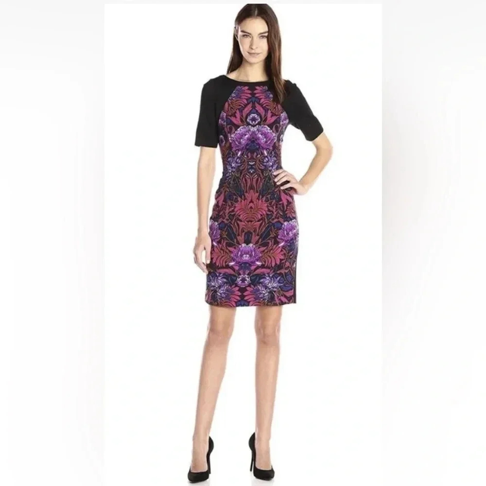 Adrianna Papell Print Colorblock‎ Sheath Dress Womens Size 2P (773)
